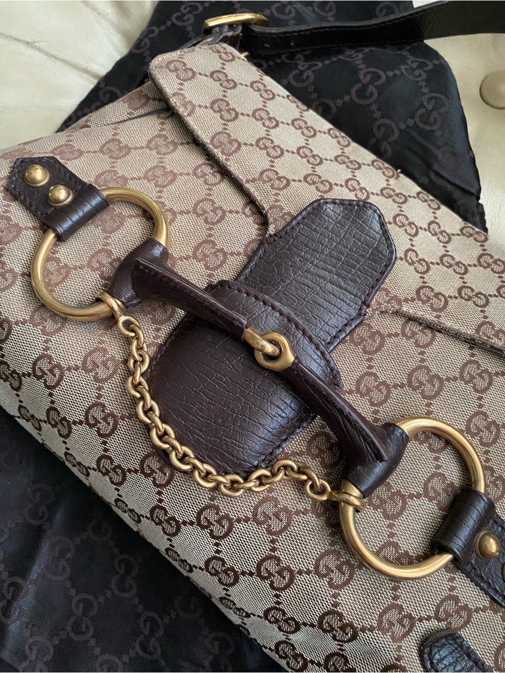 Gucci Tom Ford READ Chain Hobo Bag Flap Horse Bit GG Monogram Canvas - Picture 2 of 15